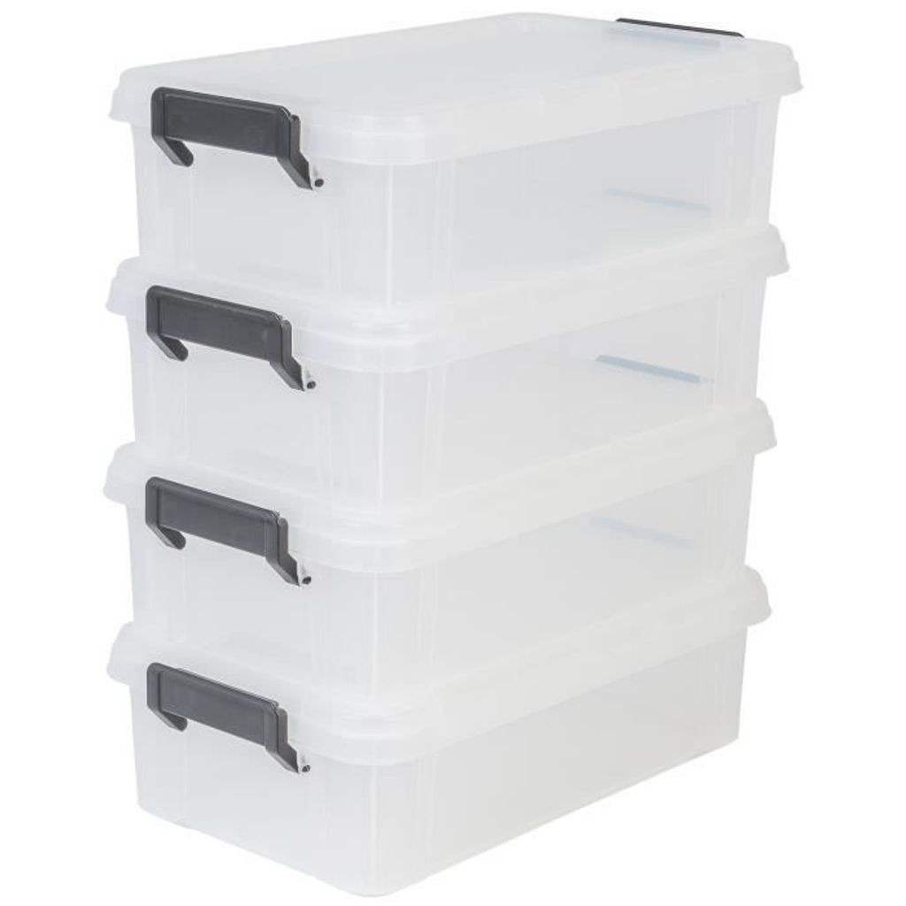 IRIS OHYAMA 4er-Set MBX-4 Aufbewahrungsboxen - Kunststoff - 4 L - 36,5 x 21,4 x 10,5 cm - Transparent und Schwarz