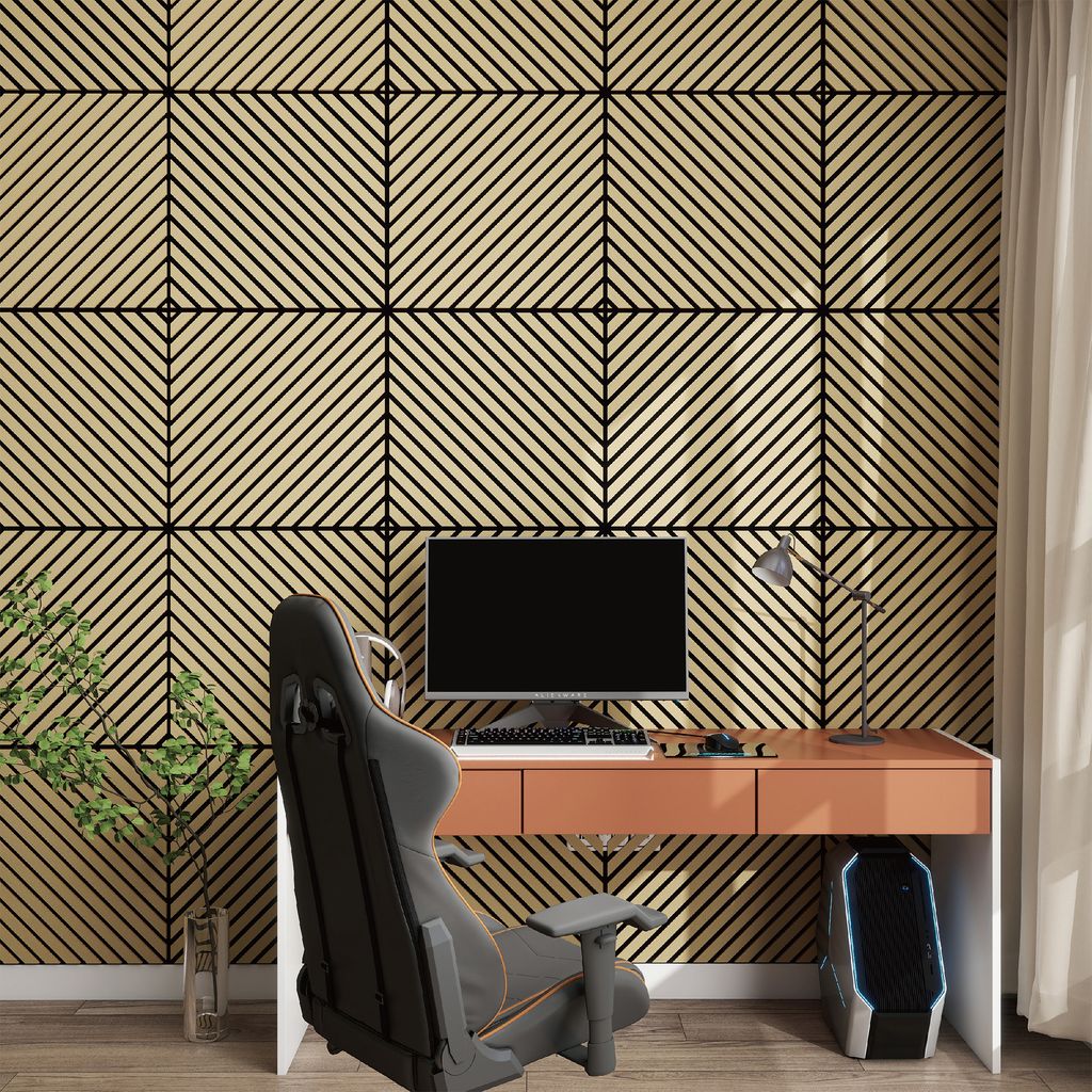 3D Akustik-Wandpaneel 8er Set 'Vang' mit diagonalen Lamellen diagonal 2,88 m² Eichenoptik