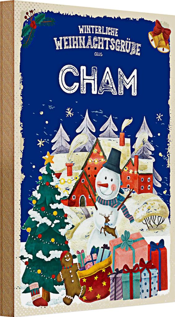 Holzschild Weihnachtsgrüße CHAM Fest 20x30cm
