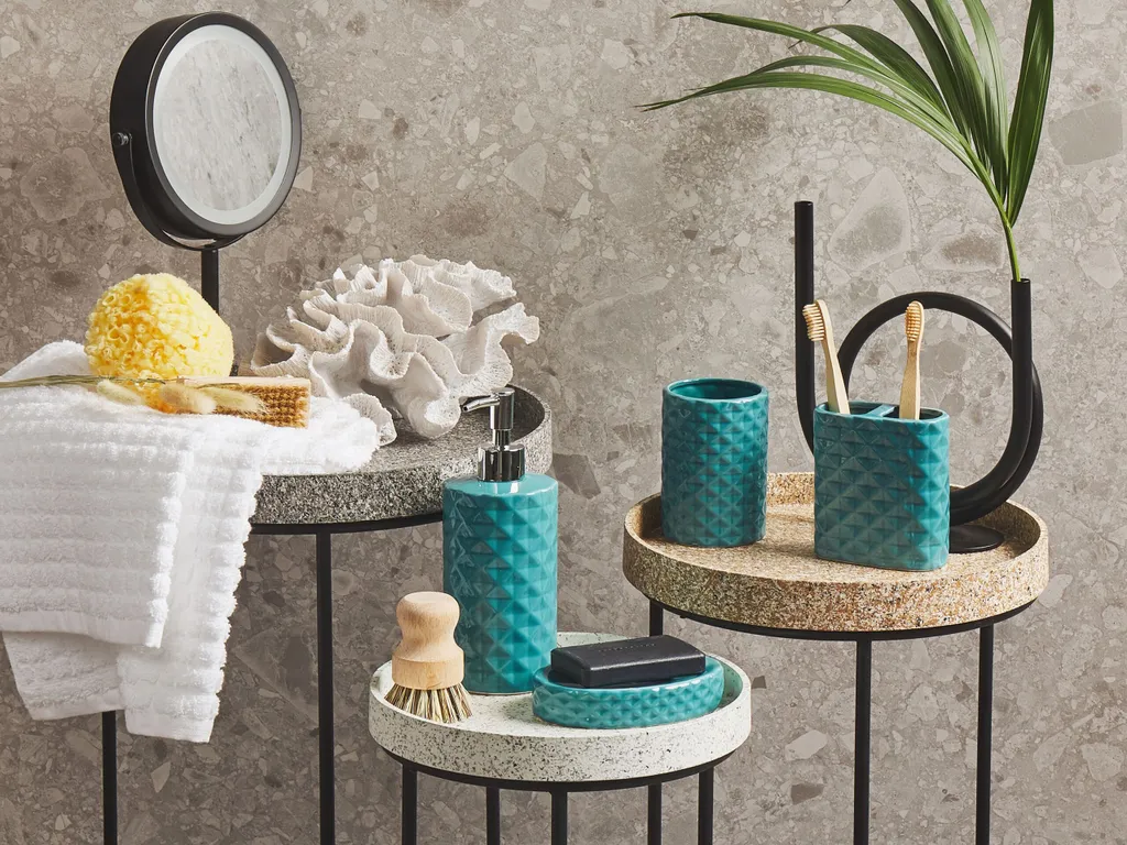 Beliani Ensemble Accessoires Salle de Bain Turquoise - Set de 3 Pièces - 2