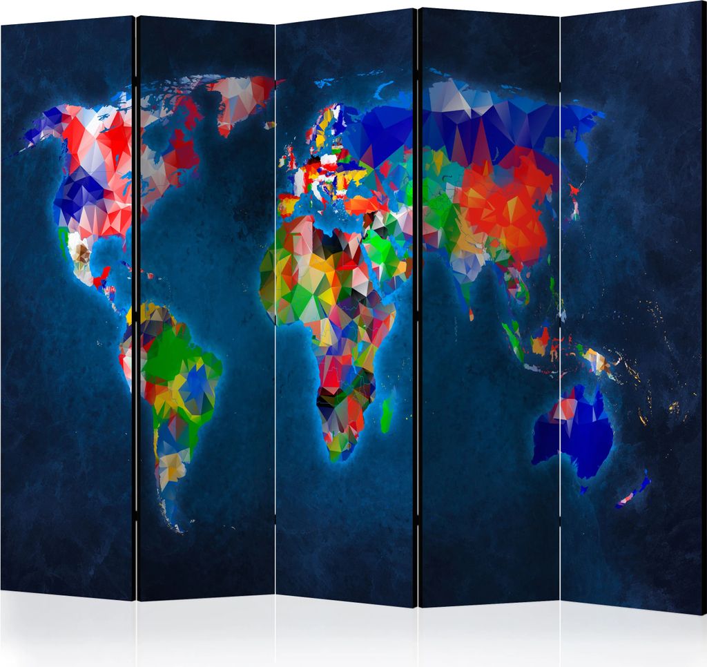 5-teiliger Einseitiger Vlies Paravent - Colorful map 225x172 cm Karten k-C-0076-z-c