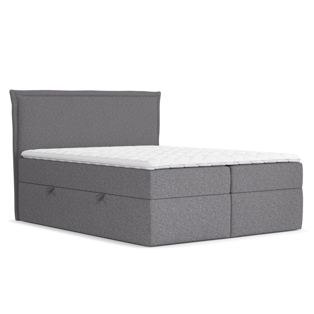 Boxspringbett Livia Interiors Saffron, Bett 180x200 cm, mit Stauraum, Doppelbett, H2 Bonell - Matratze und Topper, Webstoff Megan, Dunkelgrau Farbe