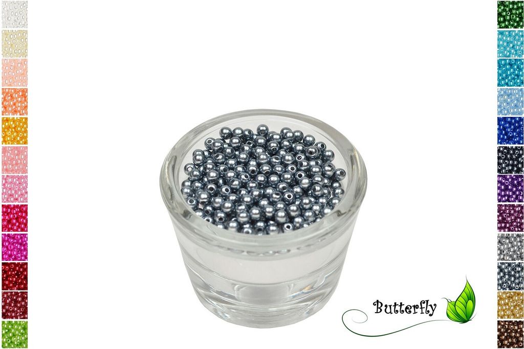200 Wachsperlen 4mm, Farbe:silber / grau 077