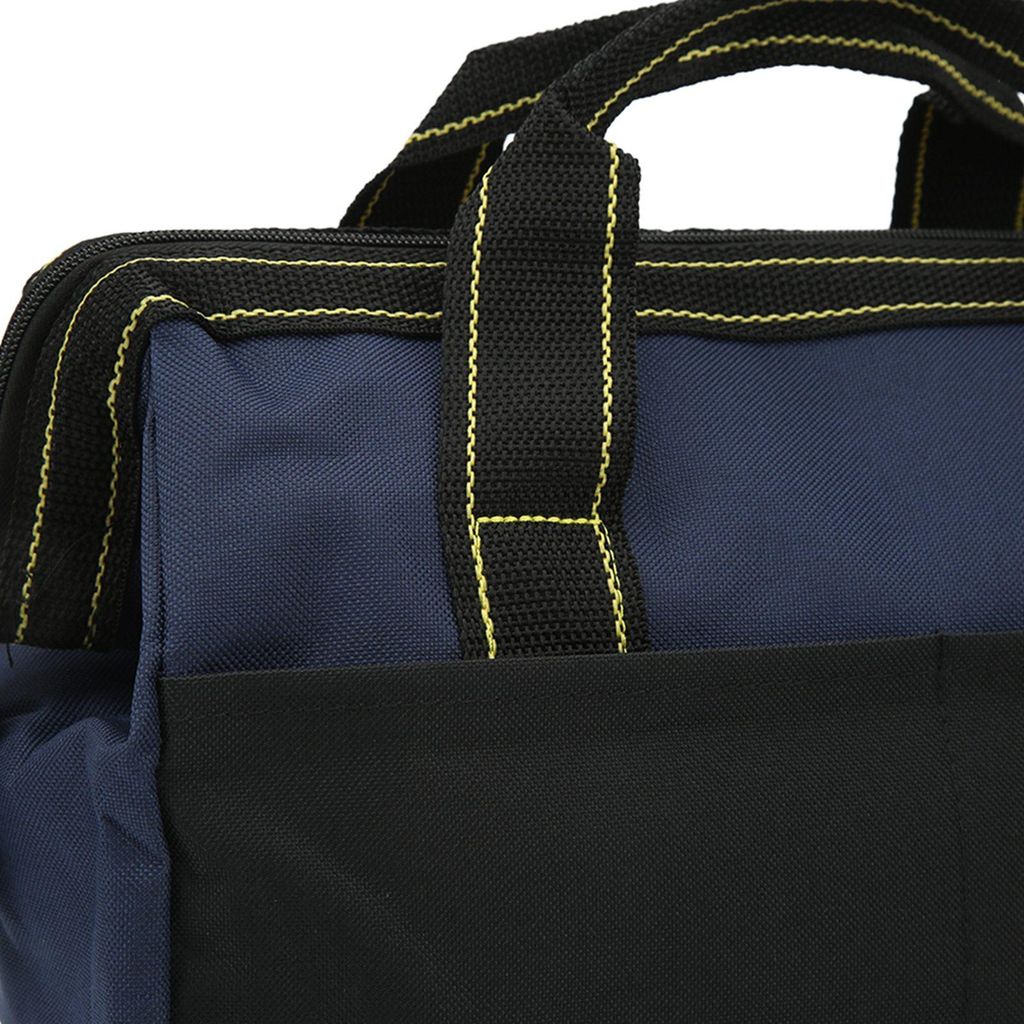 16-Zoll-Werkzeugaufbewahrungstasche, breite Öffnung, robust, wasserfest, tragbare Tragetasche, Schwarz, Blau
