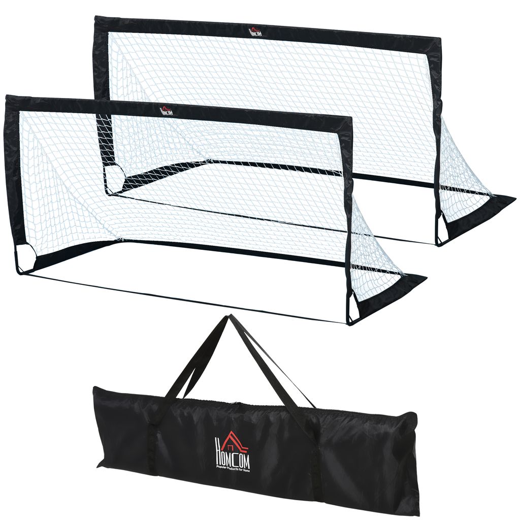Fußballtore Set 2er Set Minitore faltbar aus Stahl und Tetrolon Schwarz 186x90x89 cm für Garten und Spielplatz