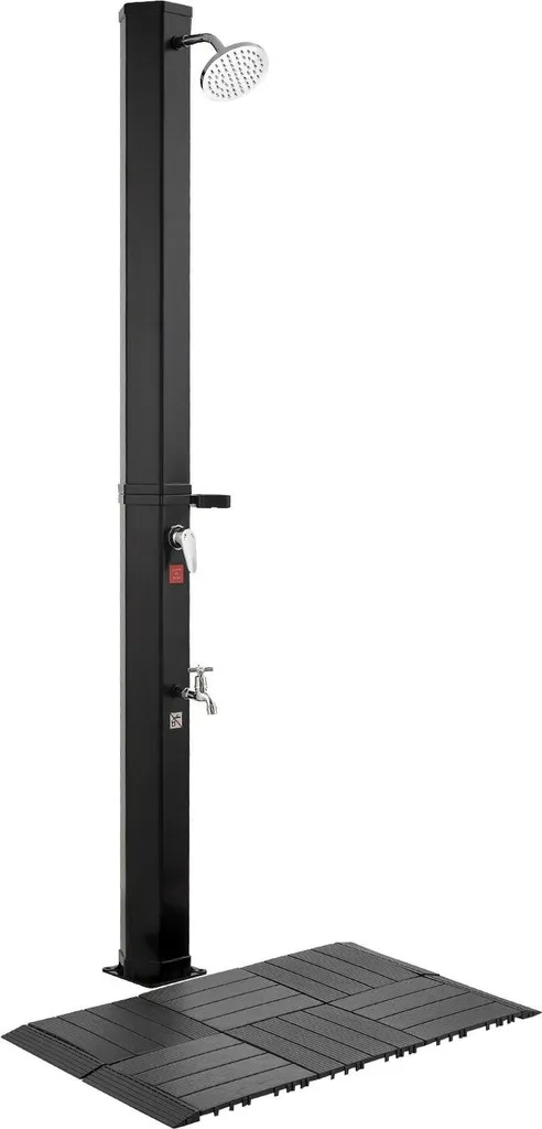 Douche extérieure solaire 35L noire avec pomme haute de 195 cm et kit