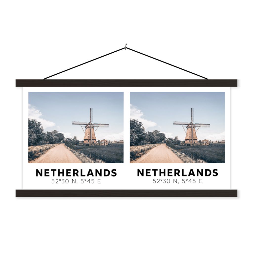 MuchoWow Textilposter Niederlande - Windmühle - Vintage - Sommer 150x75 cm mit schwarzem Rahmen - Posterleiste