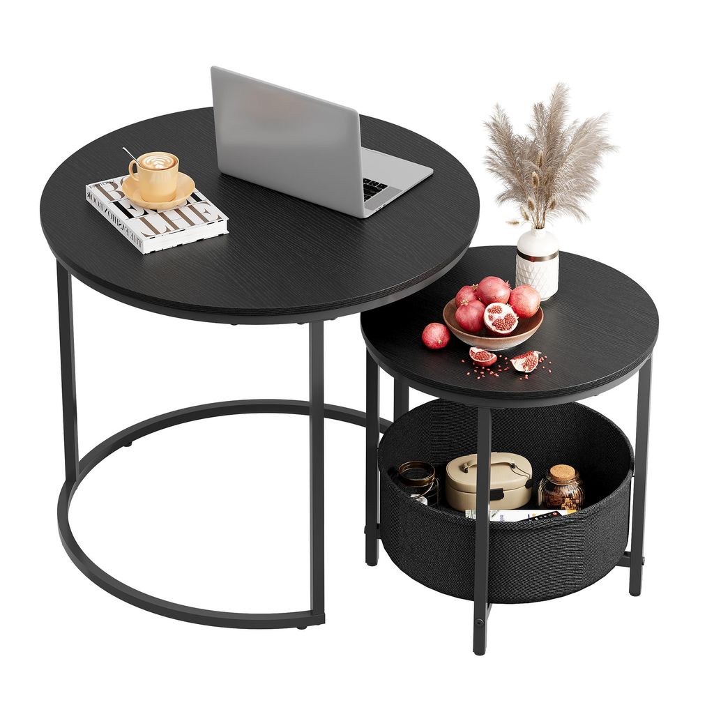 Couchtisch 2er‑Satztisch rund mit Stauraum, Beistelltisch Produktbild 