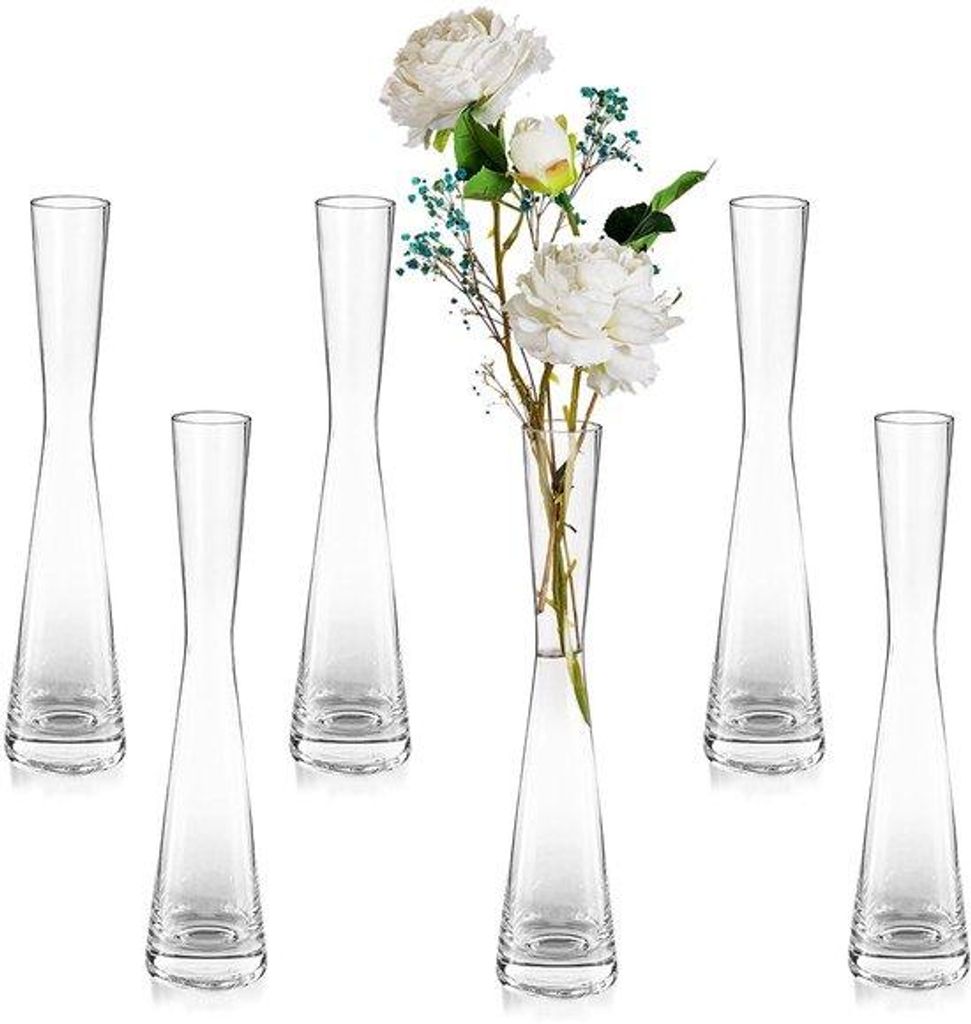Gläserne Blumenkrug moderne Glasvasen schmal: 6 24,5 cm hoch handgefertigte Glasvasen Set für Wohnzimmer und Esszimmer Tischdekoration für Tulpe...