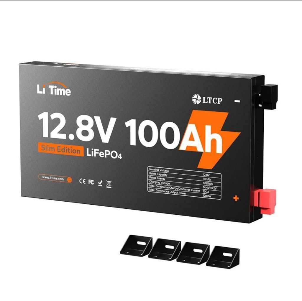 LiTime 12V 100Ah Slim LiFePO4 Batterie für Wohnwagen Boot Camping Wohnmobil