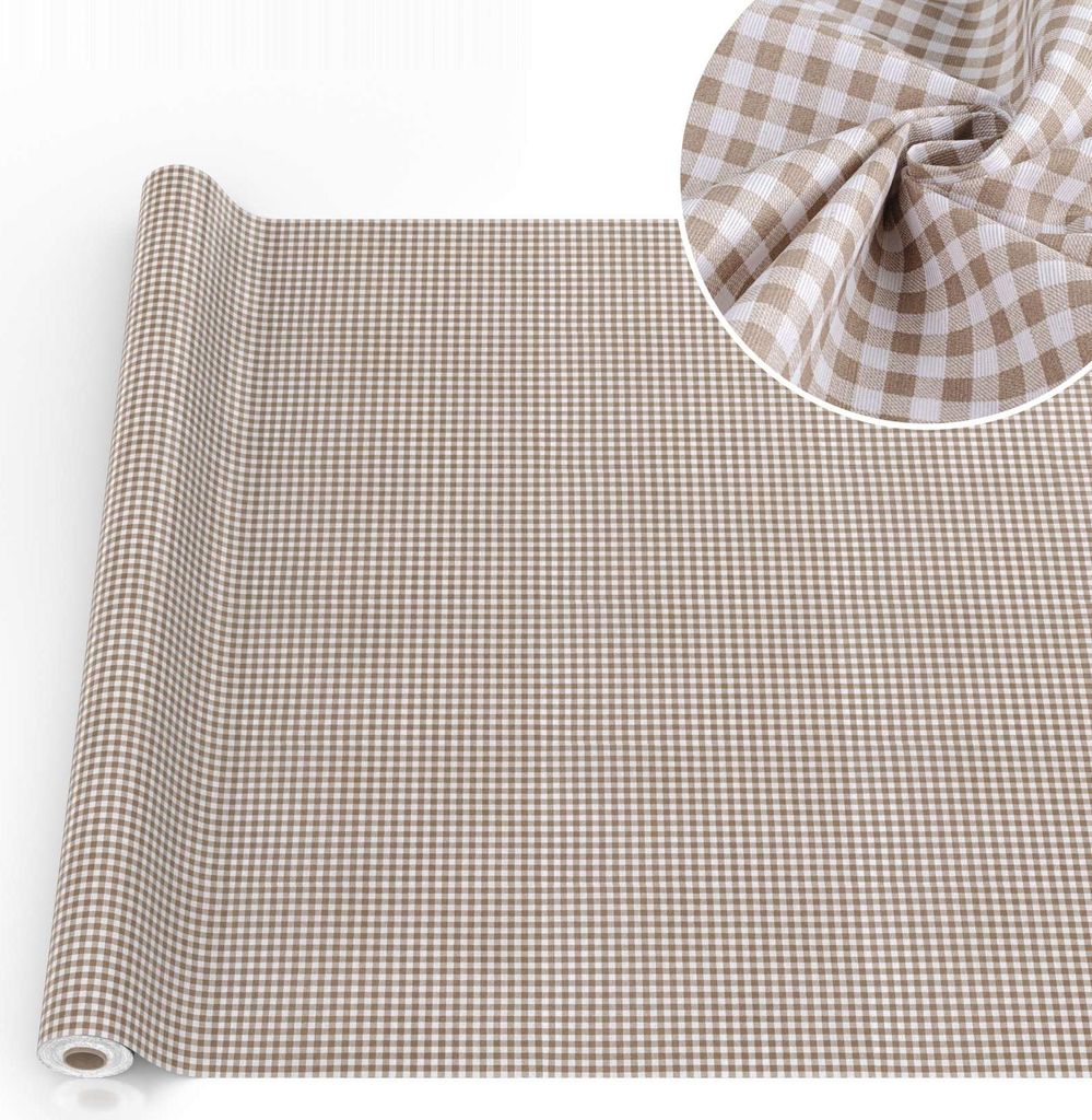 Tischdecke Karo aus Textil mit klassischem Motiv Tischtuch Tischwäsche schmutzabweisend Klassik Braun Breite 140cm Länge 1000cm mit Schnittkante