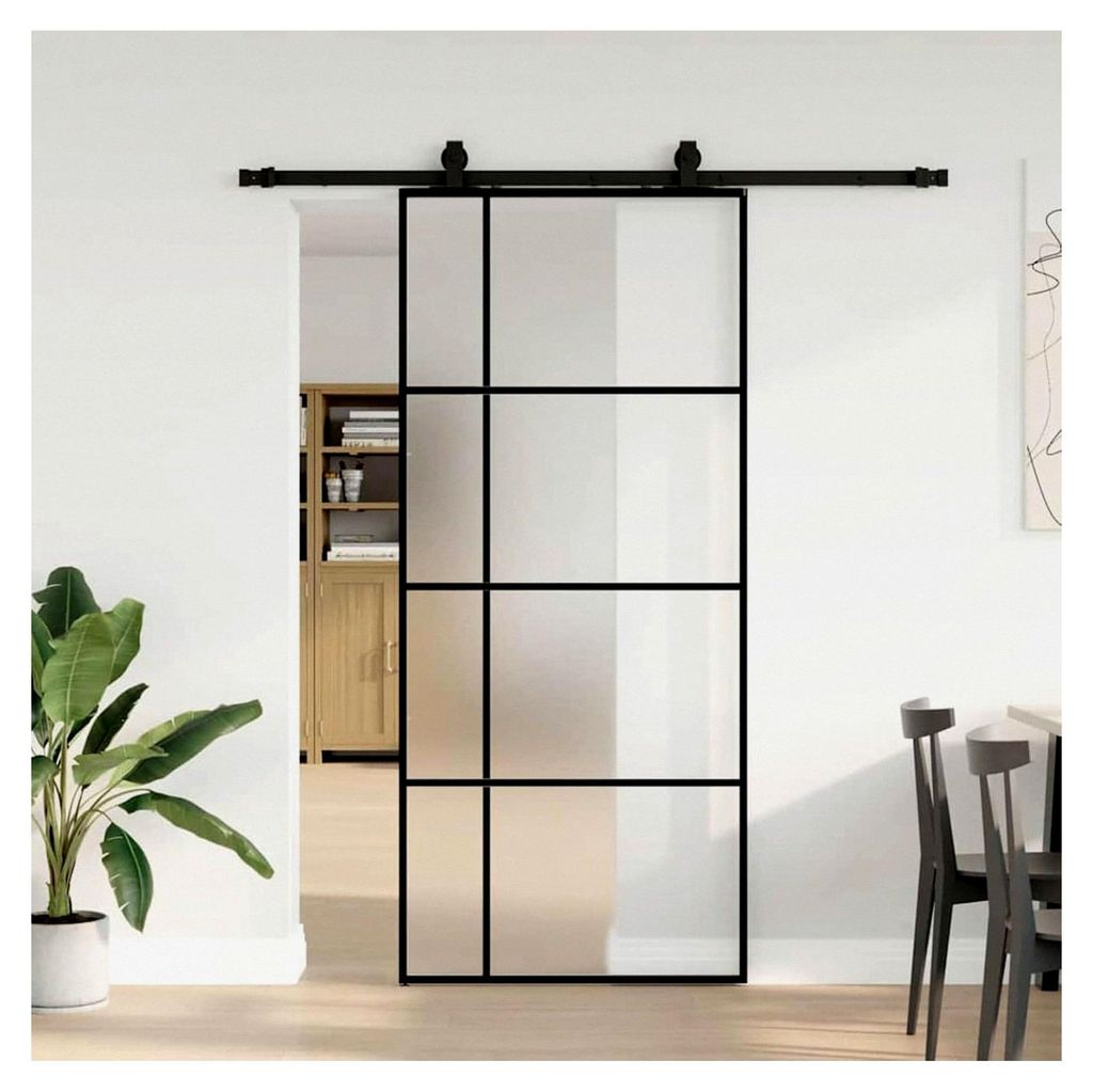 Schiebetür aus ESG-Glas mit Stahlbeschlägen, transparent/schwarz, 90x205cm