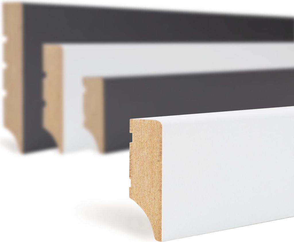 HEXIM Sockelleiste weiß 2000x35x12mm, 1 Stück Fußleiste MDF foliert, Weimarer Profil Abschlussleiste Fußbodenleiste glatt (White, 2 Meter / 1 L...