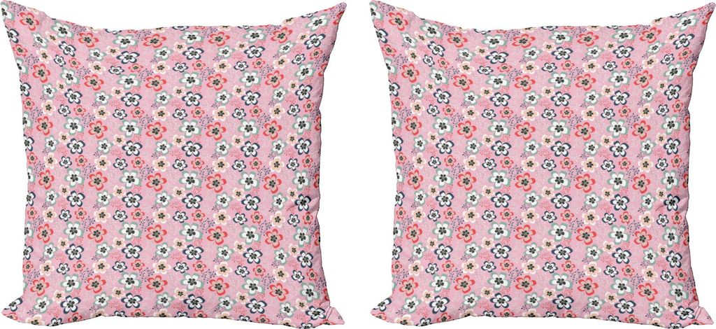 ABAKUHAUS Floral Kissenbezug Set (2Stück), Bunte Romantische Frühlings-Blumen Blüten Blätter Und Moderne Digitale Kunst, Zeichnung, 50 x 50 cm,...