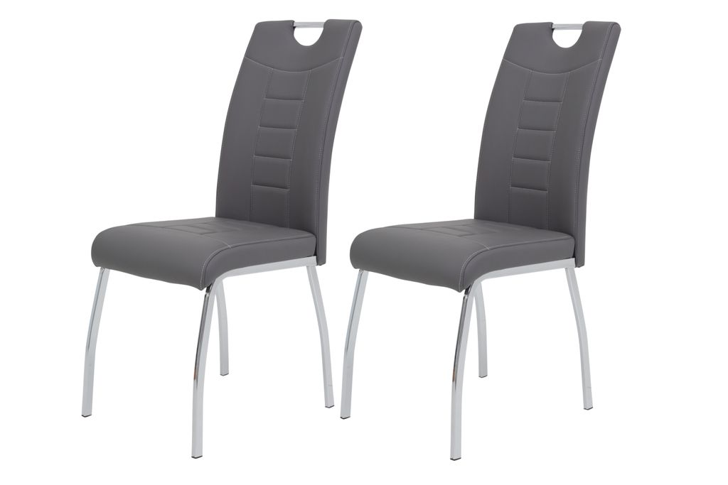 2er Set Stuhl Andrea - Kunstleder Grau - Bügelgriff und Metallgestell verchromt - 140kg Belastbarkeit