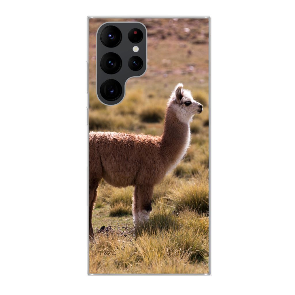 MuchoWow Handyhülle Schutzhülle Hülle für Samsung Galaxy S22 Ultra Alpaka - Braun - Natur Silikon Softcase Handy Hülle - Abbildung