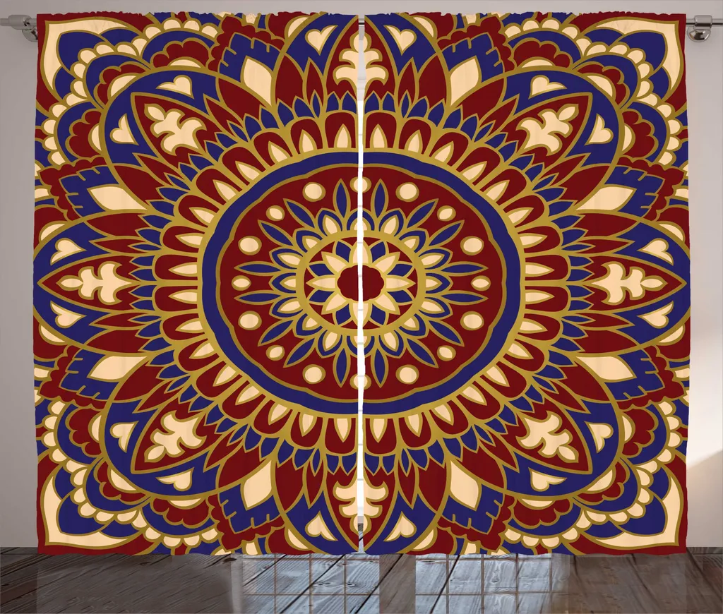 Rideau Grande Largeur pour Salon Mandala Bordeaux et Lavande 280x225