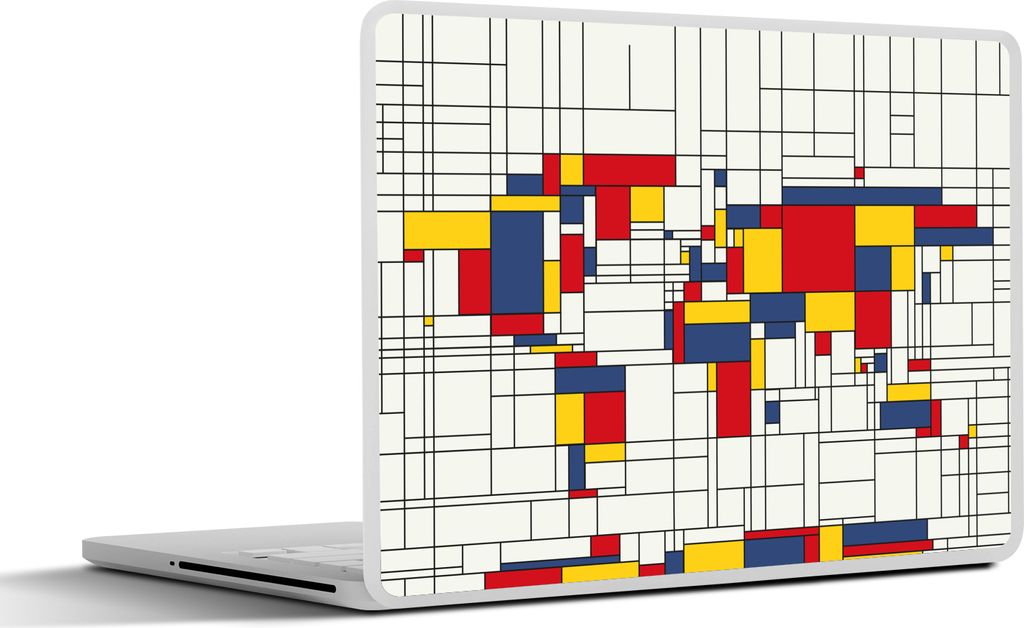 MuchoWow Laptop Aufkleber Sticker Cover Weltkarte - Mondrian - Farben 31x22.5 cm - Laptop-Deko