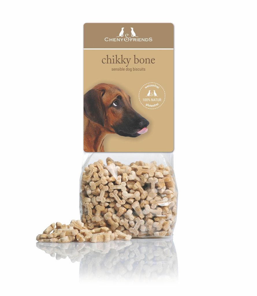 CHENY&FRIENDS Dog Biscuits chikky bone - knochenförmige Hundekekse mit Hühnchen, 125g