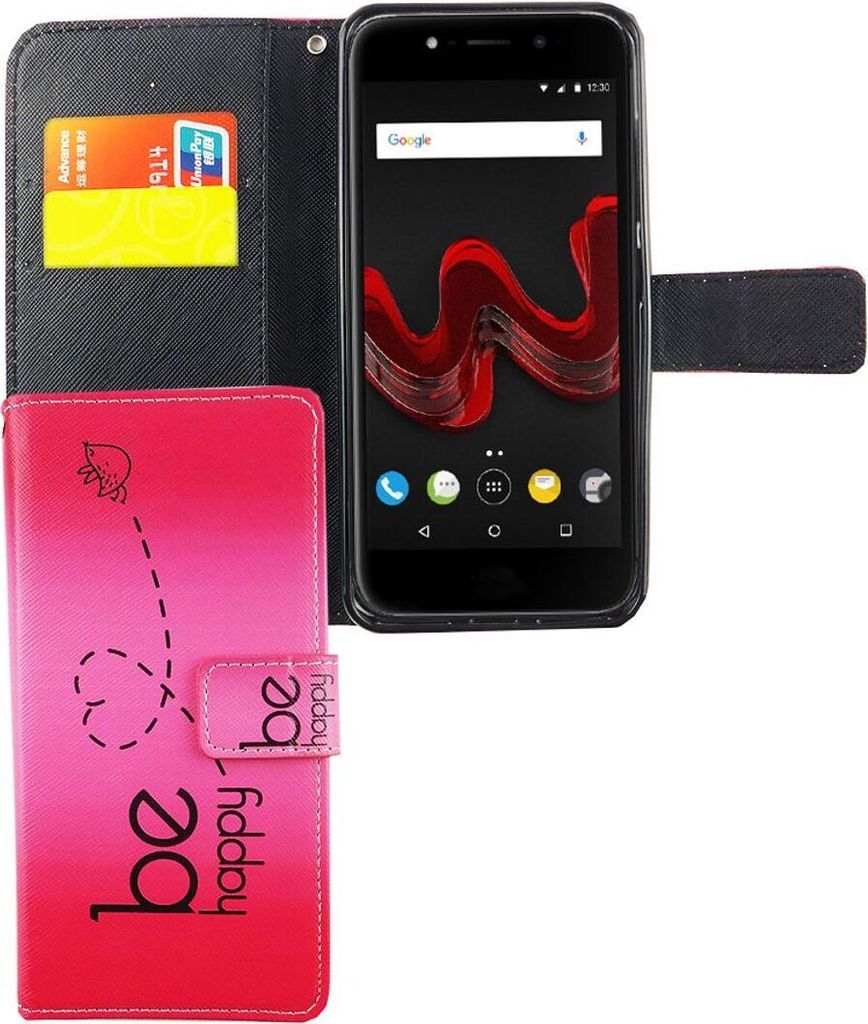 Handyhülle Tasche für Handy Wiko Wim Lite Be Happy Pink