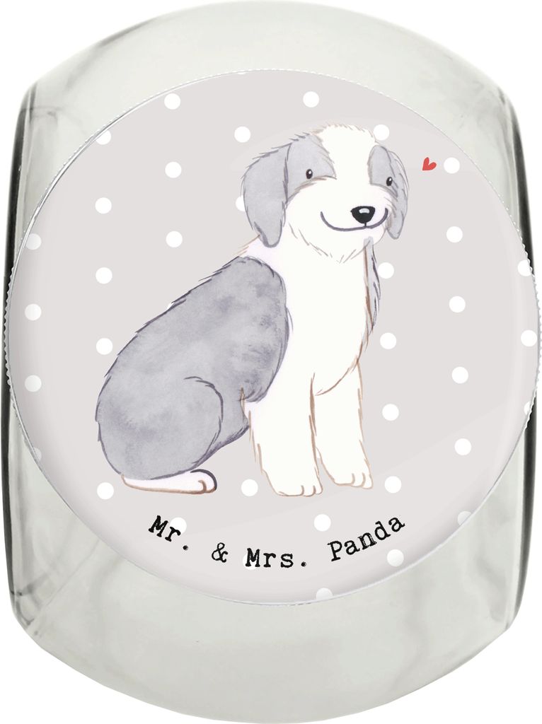Mr. & Mrs. Panda Dose Bearded Collie Moment XL 2000ml - Grau Pastell - Geschenk, Britischer Hütehund, Glasdose, Keksdose, schraubglas, leckerlidos...