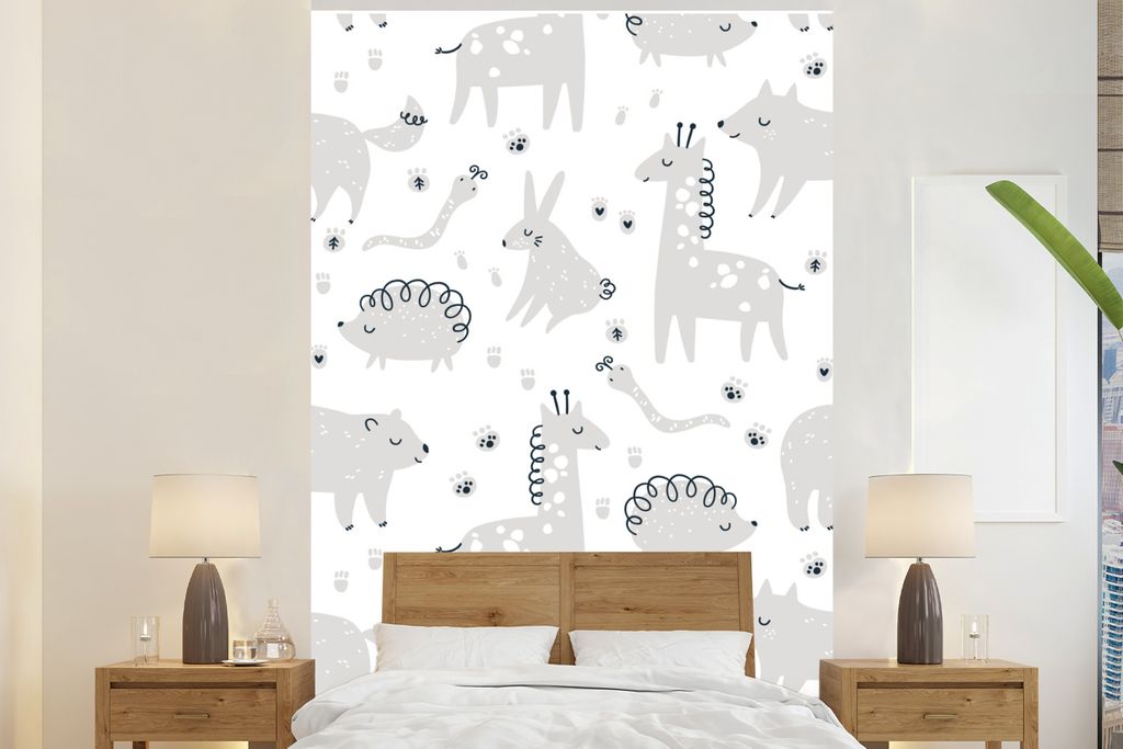 MuchoWow Fototapete für Wohnzimmer oder Schlafzimmer Wandtapete Vinyl Motivtapete Muster - Tiere - Lila - 195x300 cm - Das Hintergrundbild