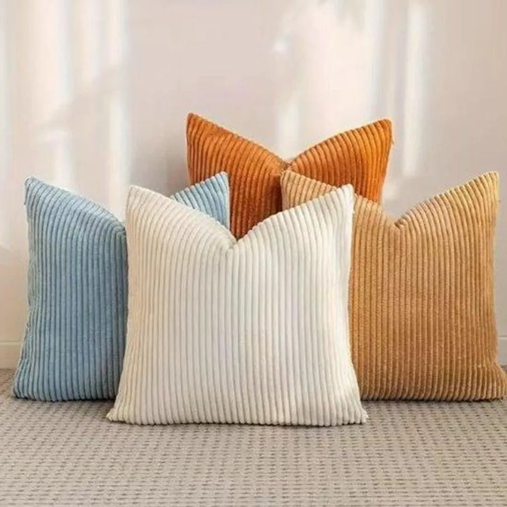 Housses de coussin décoratives en velours rayé lot de 4 pour le salon