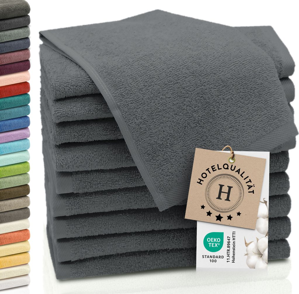 10er Set Gästetücher, Baumwolle, 30x50 cm, graphit (dunkelgrau)