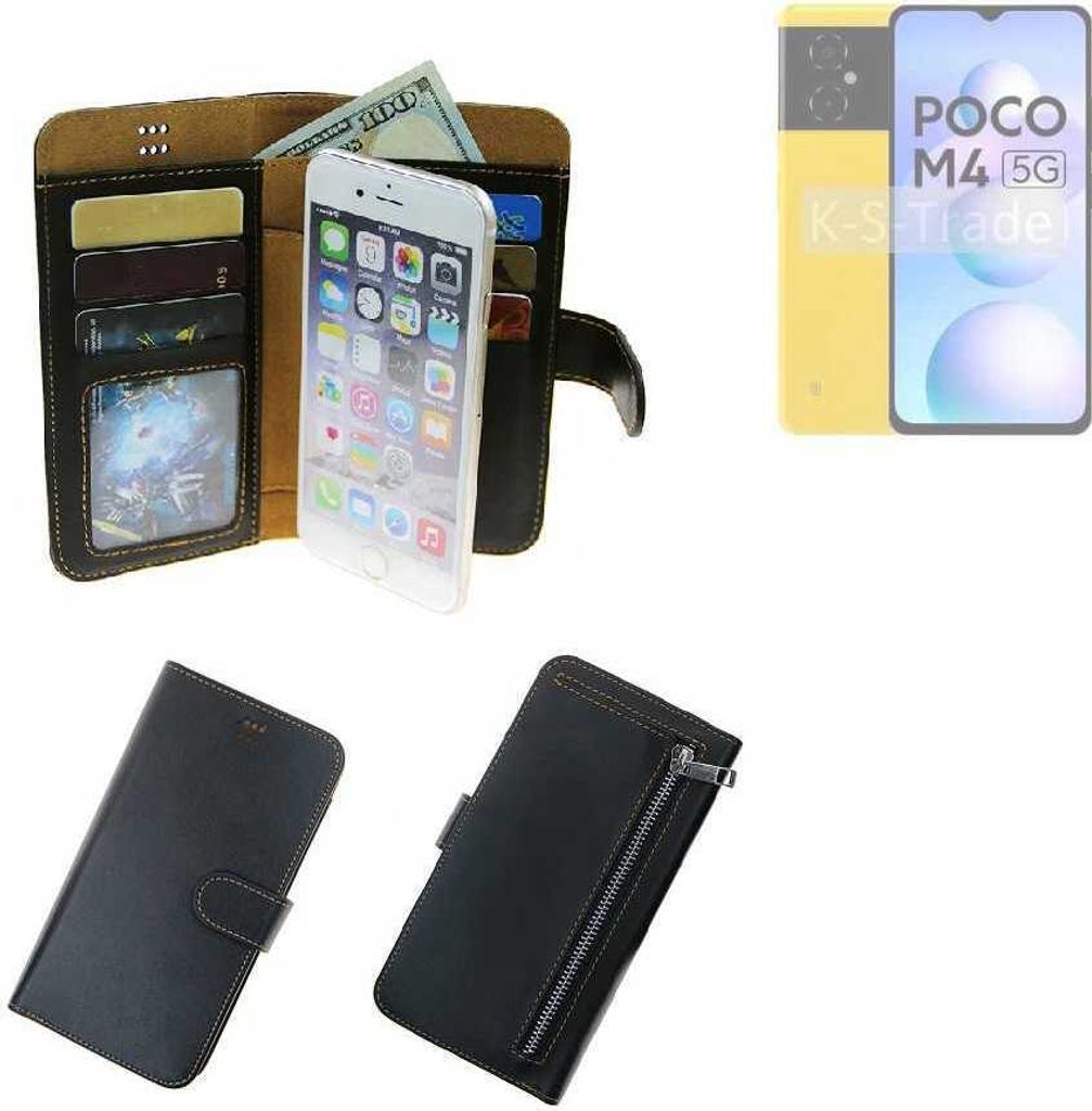 K-S-Trade Schutz Hülle kompatibel mit POCO M4 5G Klapphülle Case Phone cover Slim Handytasche Handy Hülle schwarz aus Kunstleder (1 Stk)