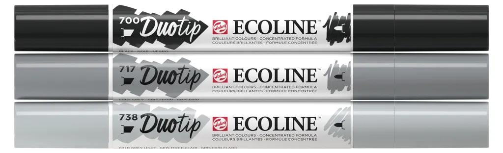 Set Talens Ecoline Duotip 3 feutres à double pointe biseautée et fine gris