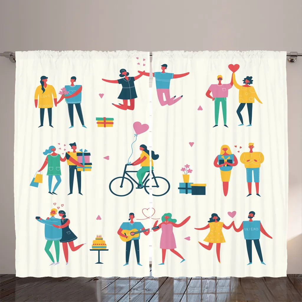 Rideau rustique Happy Valentine motif vélo 280x225cm en tissu soyeux