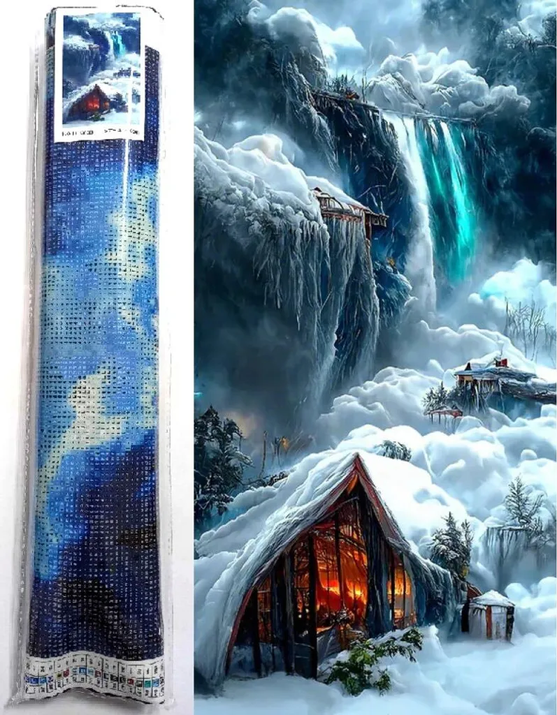 Broderie Diamant Chalet en hiver 80x40 cm - Canevas Perle Diamond Art