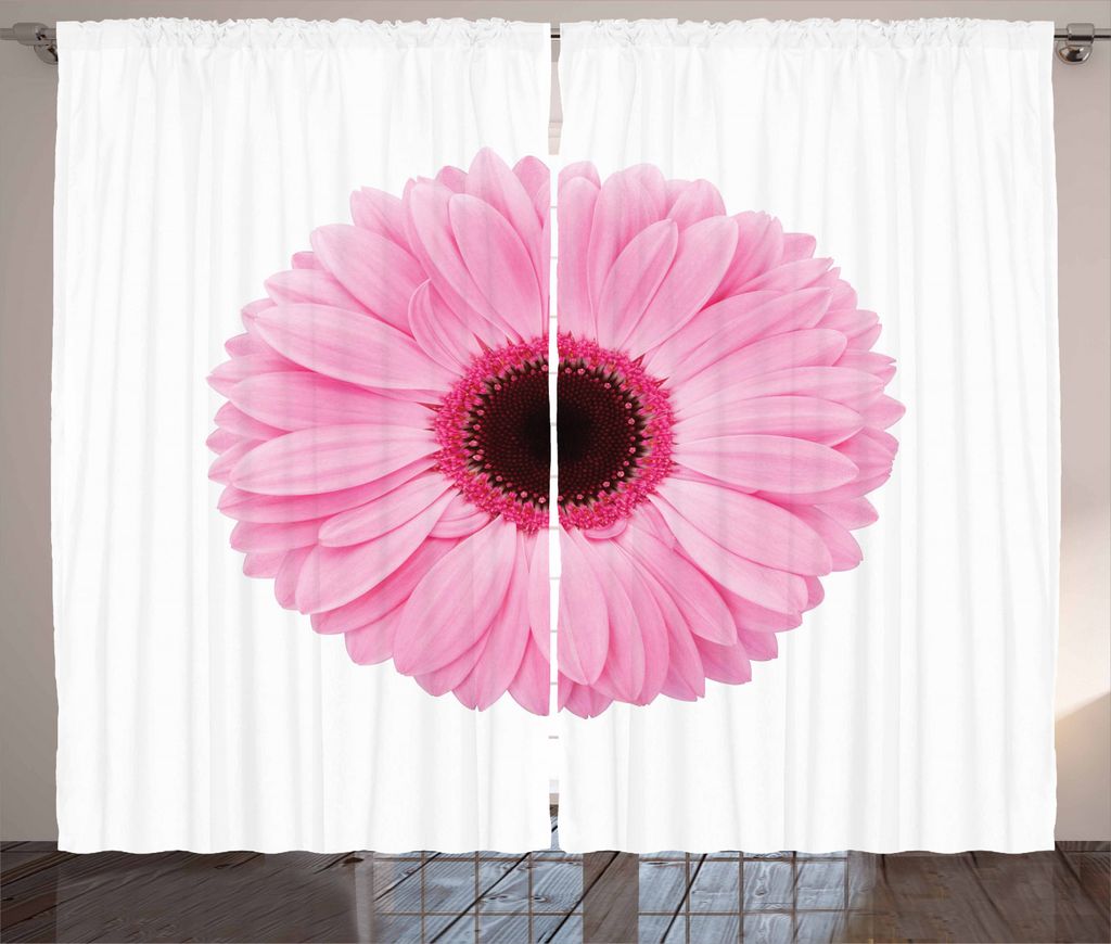 ABAKUHAUS Pink und Weiß Rustikaler Gardine, Gerber Gänseblümchen, Schlafzimmer Kräuselband Vorhang mit Schlaufen und Haken, 280 x 225 cm, Hellr...