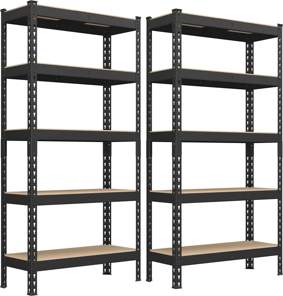 Rayonnage métallique noir lot de 2 étagères de garage 150x75x30 cm