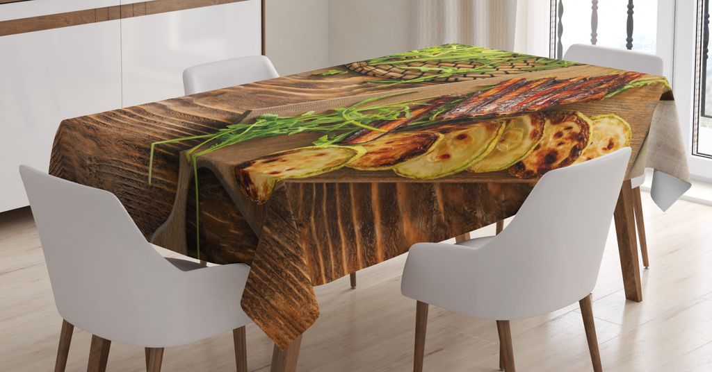 ABAKUHAUS Kraut Tischdecke, Gegrillte Rippen und Frische Rucola, Pflegeleicht mit Modernster Druck Technologie Waschbar und Personalisiert, 140 x 2...