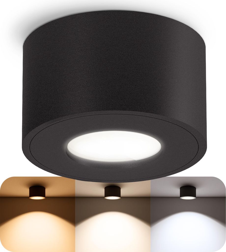 SSC-LUXon CELI-1 Aufbauleuchte IP44 Schutz für Bad & Außen inkl. LED Leuchtmittel 230V - Aufputz LED Spot schwarz 4W Lichtfarbe warm / neutral / ...