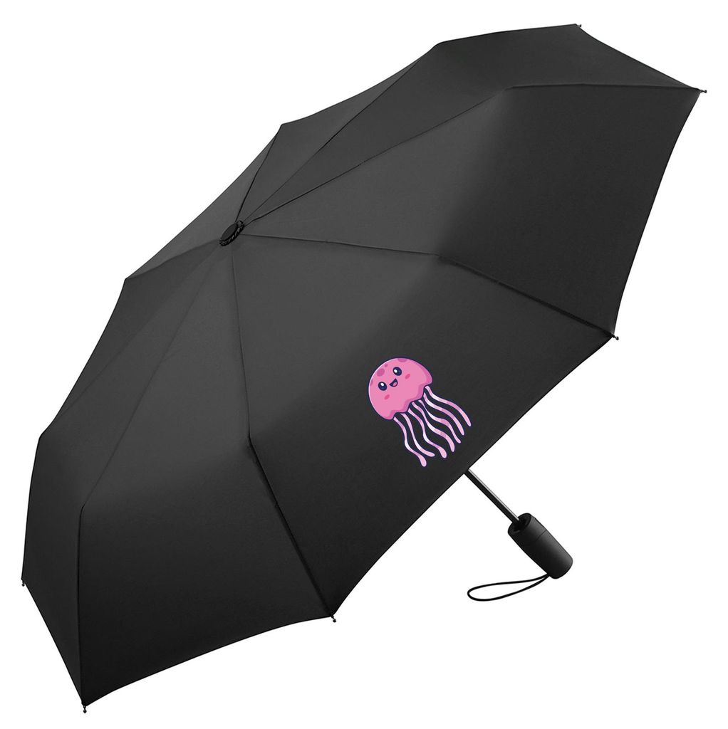 Huuraa Regenschirm Qualle Comic 98cm Schwarz Sturmfest Taschenschirm Geschenkidee