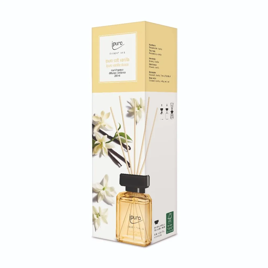 Diffuseur de Parfum Soft Vanilla Ipuro 200 ml avec Bâtonnets en Rotin