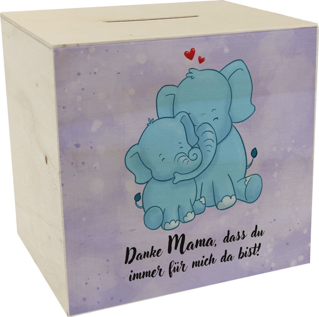 Danke Mama, dass du für mich da bist Spardose aus Holz mit Elefant