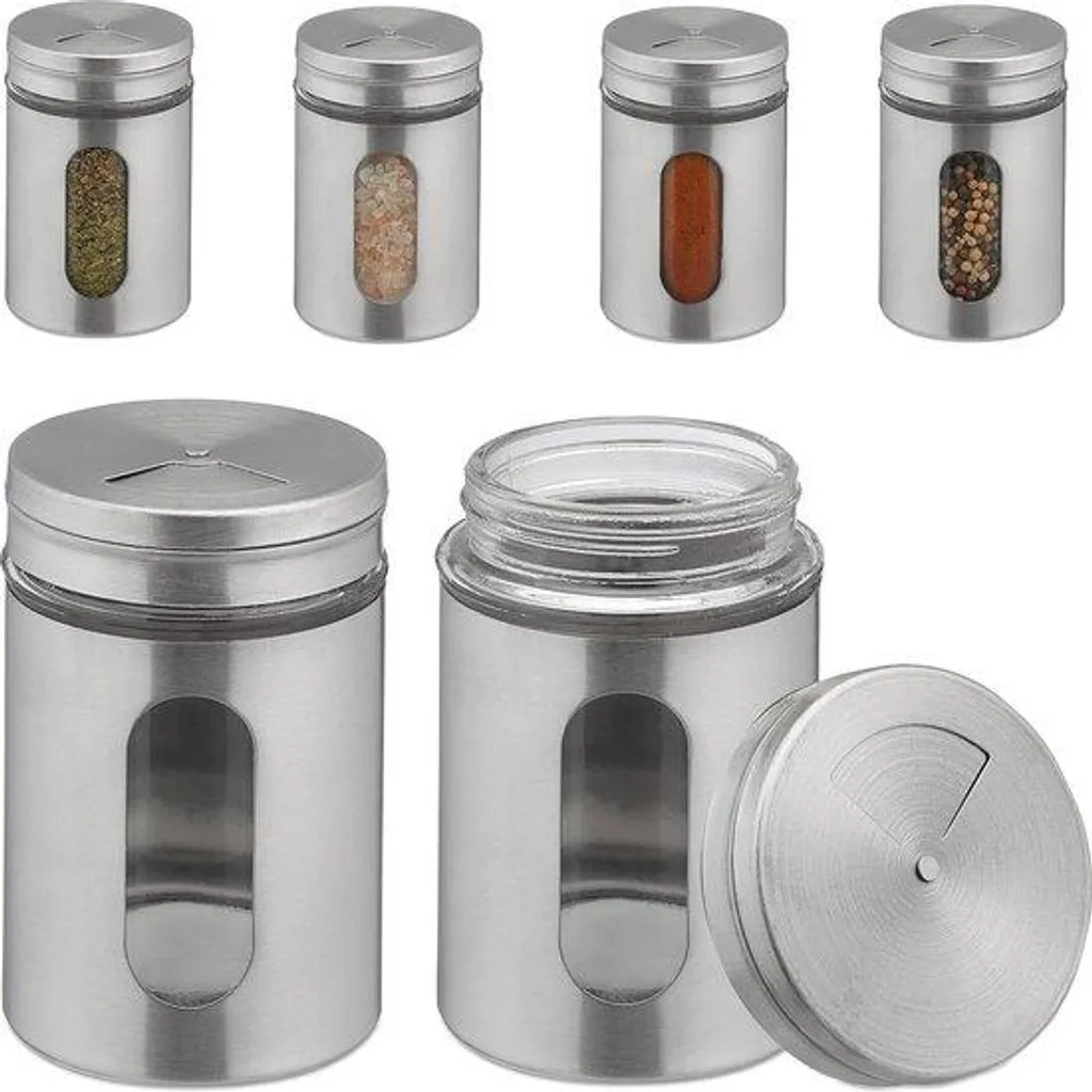 Organiseur de cuisine : 6 pots à herbes aromatiques en inox 290 ml argent