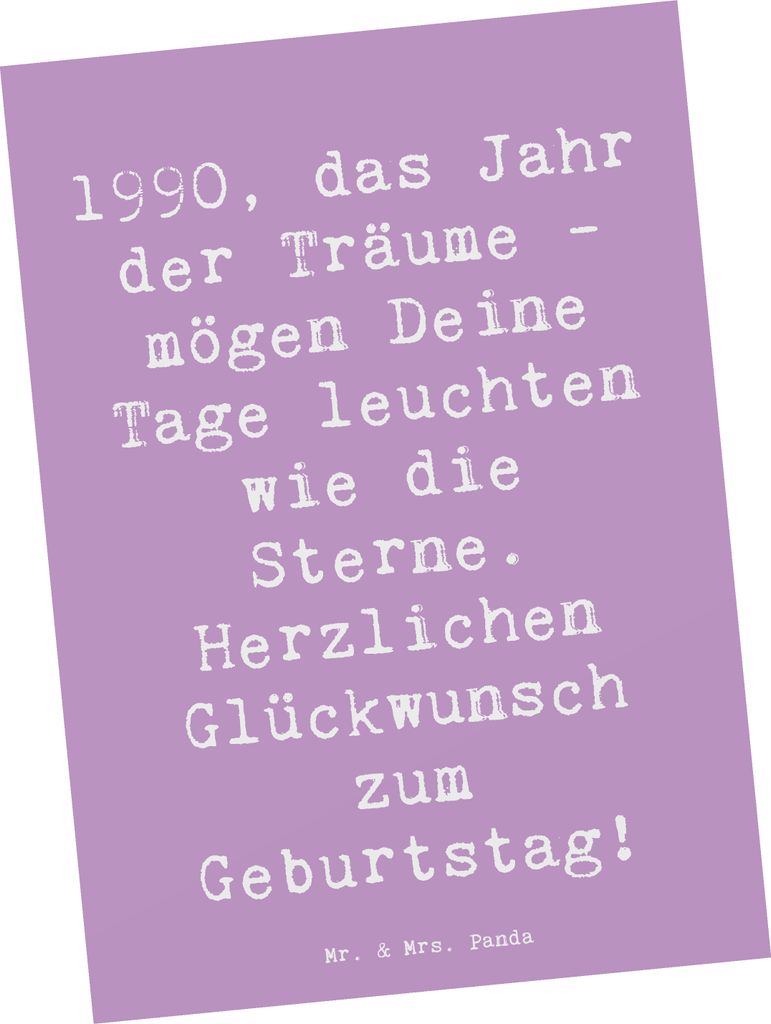 Mr. & Mrs. Panda Postkarte Spruch 1990 Geburtstag Träume - Lavendeltraum - Geschenk, Lebensjahr, Alter, Postkarten, bildkarte, kunstkarte, Ansicht...