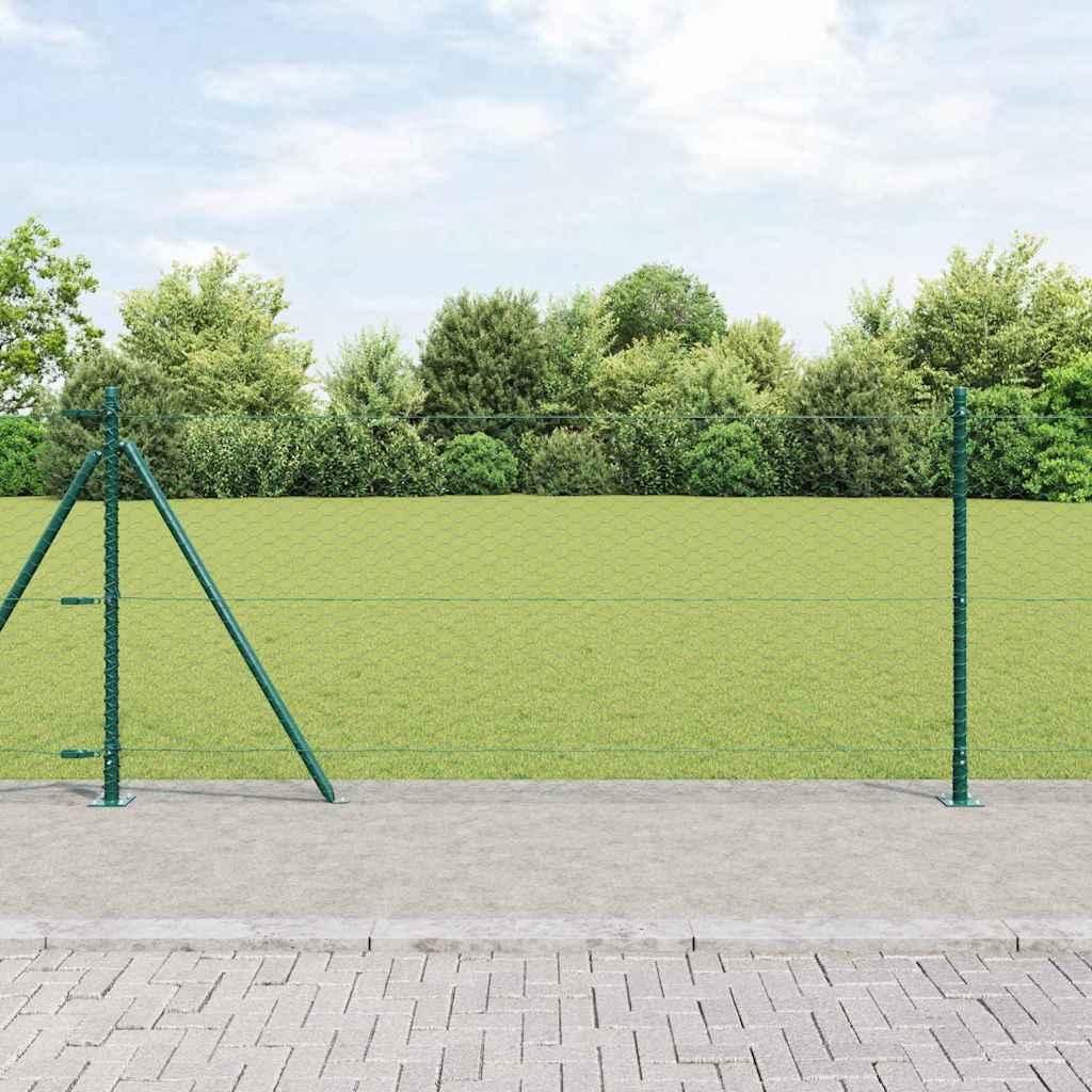 Zaun mit Pfosten Grün 1 x 50 m PVC-beschichteter Stahl