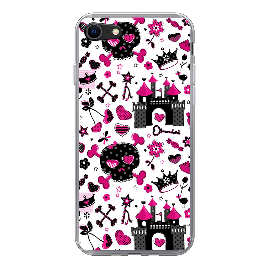 MuchoWow Handyhülle Schutzhülle Hülle für iPhone SE 2022 Mädchen - Krone - Herz - Muster - Mädchen - Kind - Kinder Silikon Softcase Handy H...
