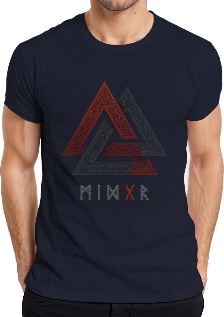 Valknut Nordisch Odins Knoten Runesymbol Wikinger Vintage Grunge Herren T-Shirt, Navy, XL