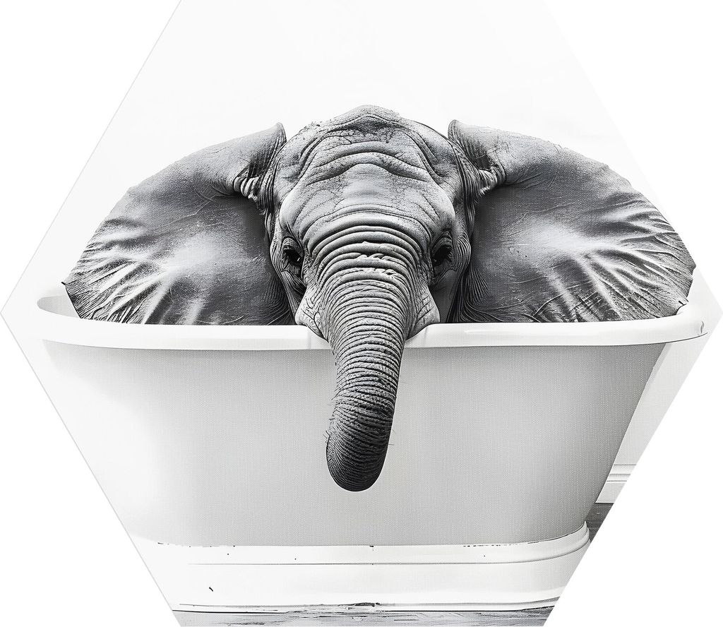 DEQORI Fototapete Sechseck 150x130 cm 'Elefant im Porzellanbad' Wand Tapete Sticker
