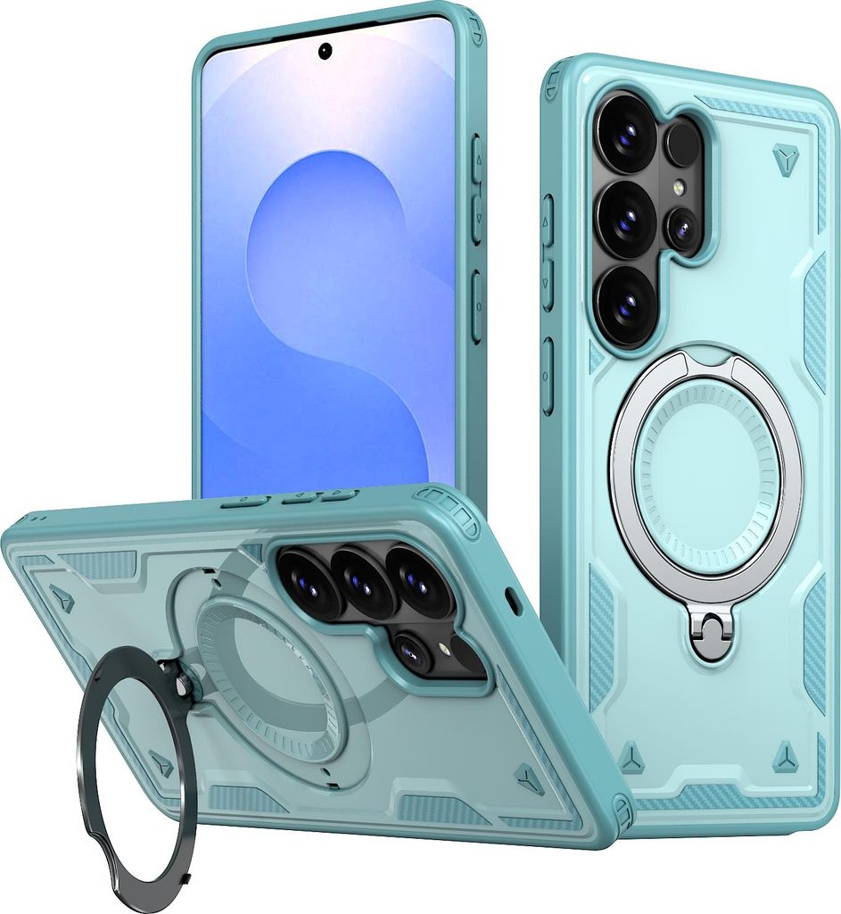 Dual Layer Hülle für Samsung Galaxy S26 Ultra mit Ring Ständer Magnetisch Stoßfest Handyhülle Türkis