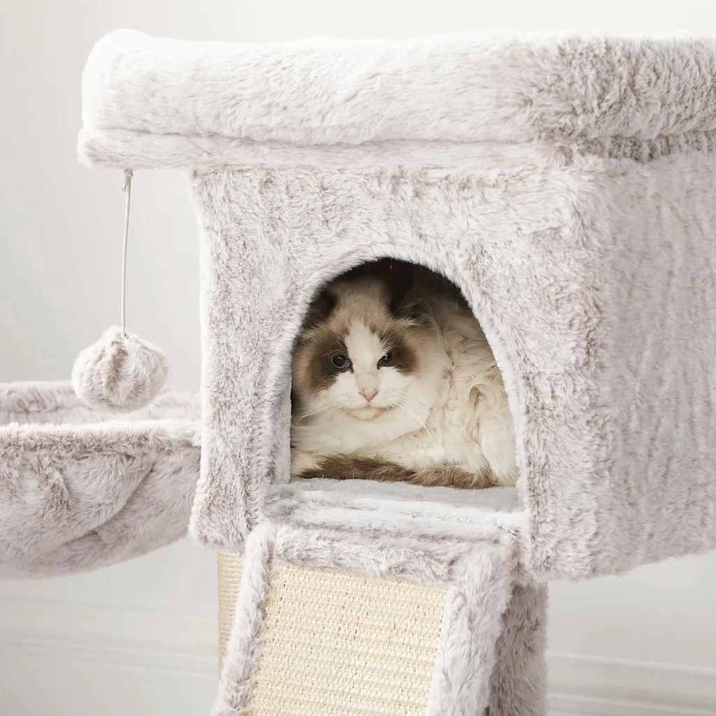 Arbre à chat compact marron clair pour chaton avec plateforme en velours - 4