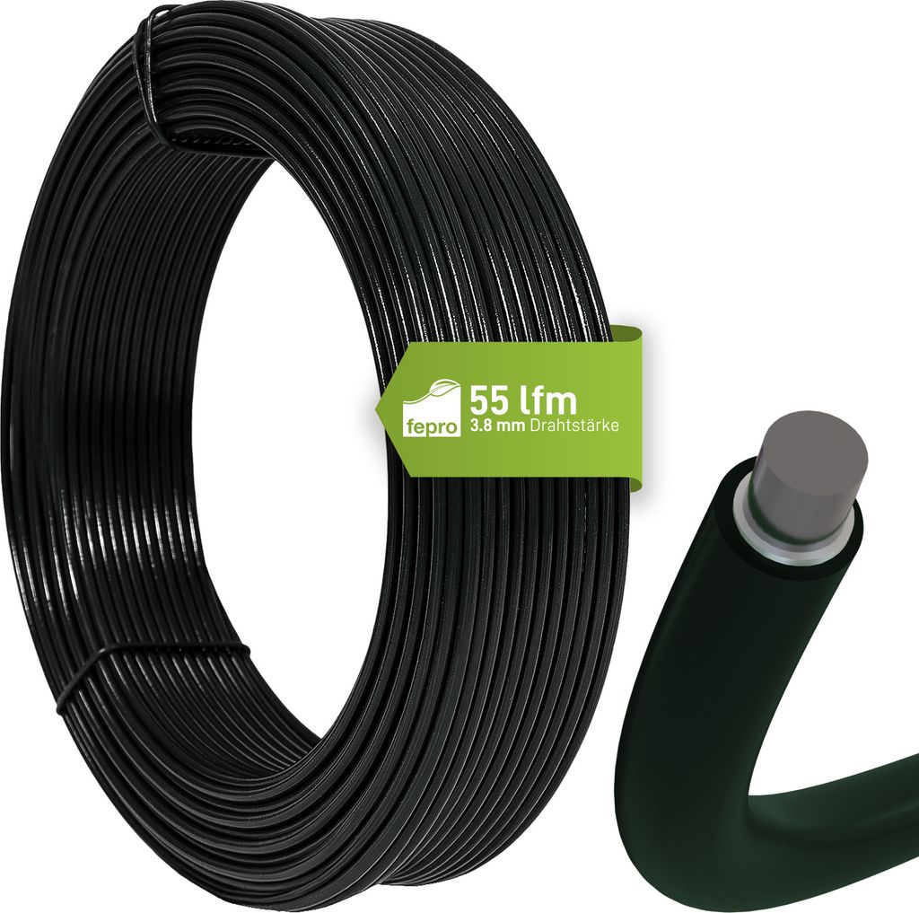 Fepro® Spanndraht 3,8 mm x 55 m, schwarz, verzinkt und Produktbild 