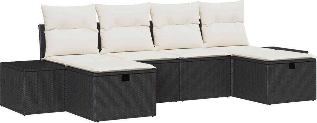Möbel 6-teiliges Garten Sofa Set mit Kissen Schwarz Poly Rattan - Gartensofas 3360748