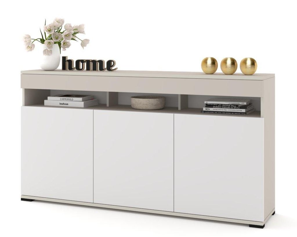 Große Kommode Fernsehschrank LUNA 3D Kaschmir/Weiß Matt Produktbild 